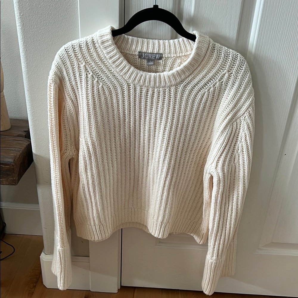 J. Crew Cropped Women's Fisherman’s Knit Sweater in Cream